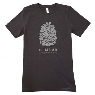 Rock climbing Arkansas pinecone tee shirt by Natural State Publishing